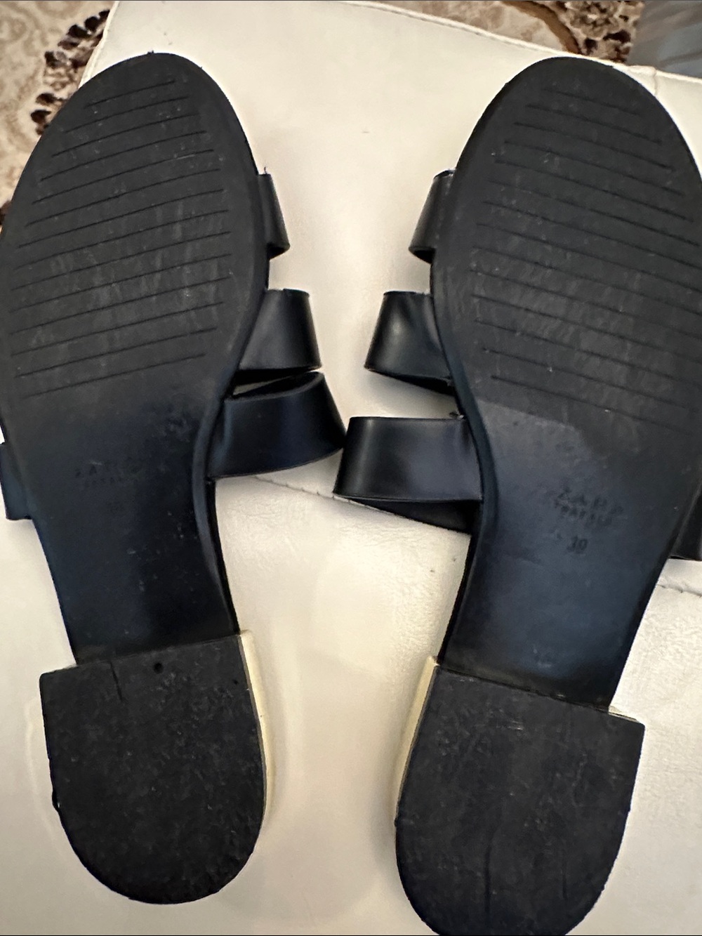 Zara Black Triple-Strap Slide Sandals with Metallic Trim - Picture 3 of 3